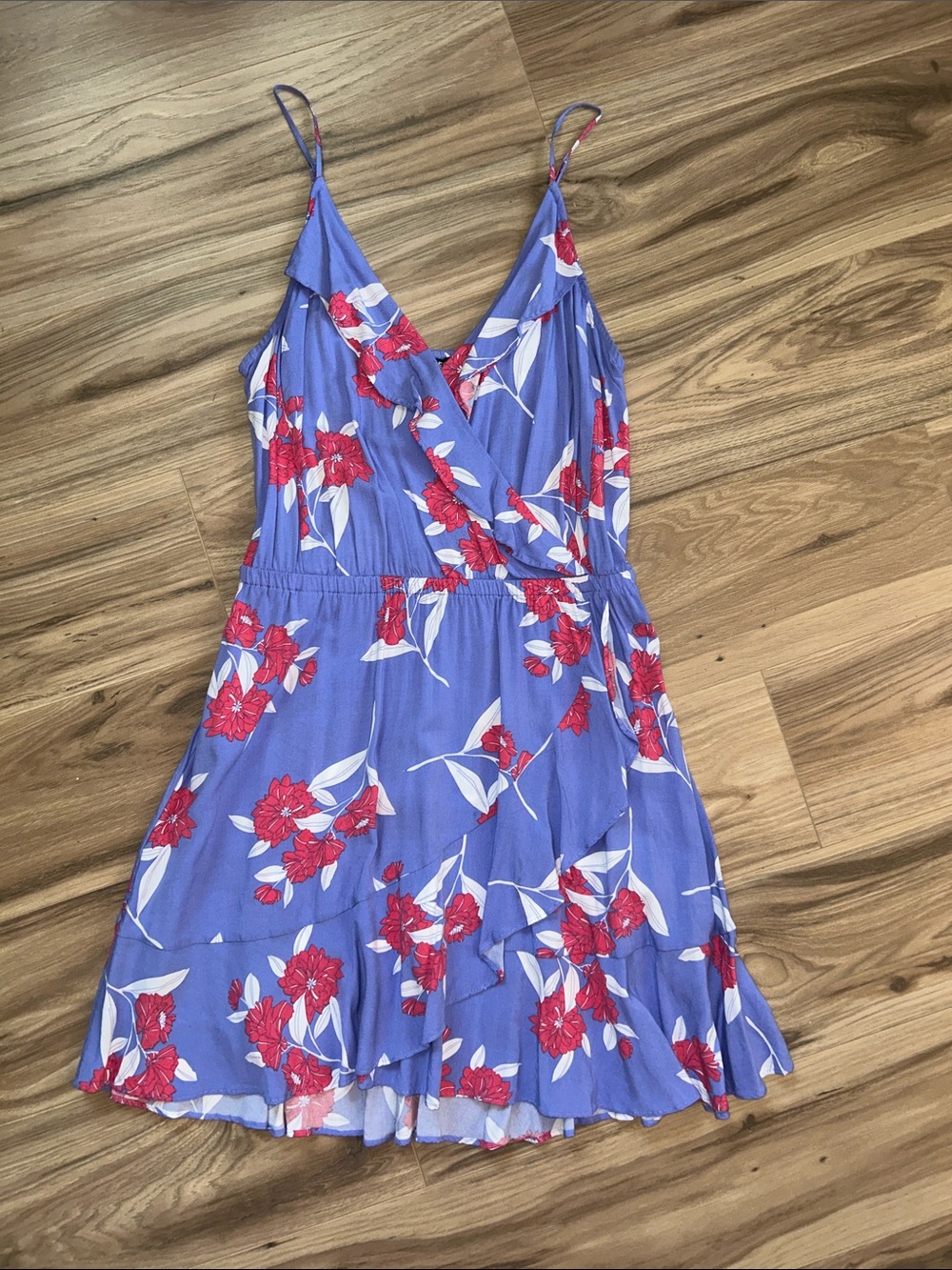 Express Lavender Floral Mini Dress with Red Blooms
